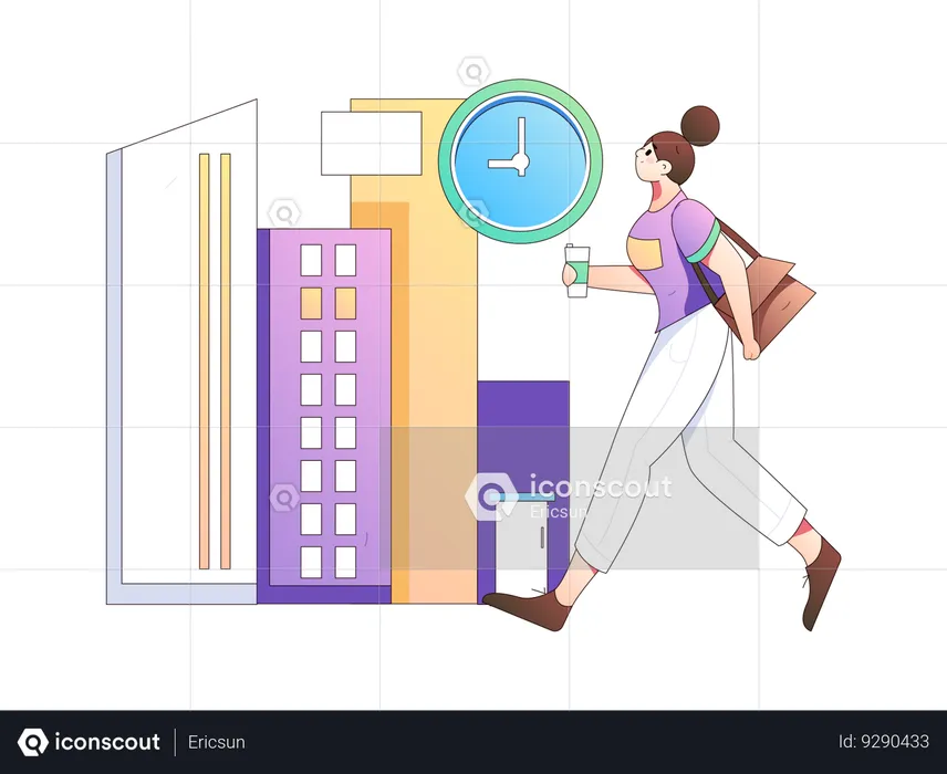 Young lady going to office on job time  Illustration