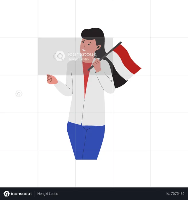 Young lady holding a flag and celebrate Indonesia independence day  Illustration