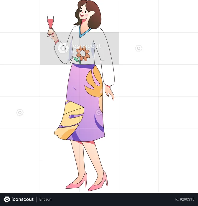 Young lady holding drink glass while enjoying party  Illustration
