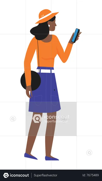 Young lady holding mobile  Illustration