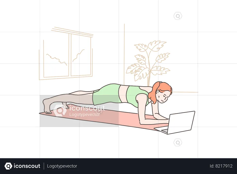 Young lady is doing exercise from online videos  Illustration