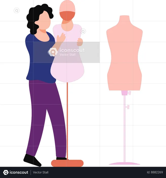 Young lady is holding the mannequin  Illustration