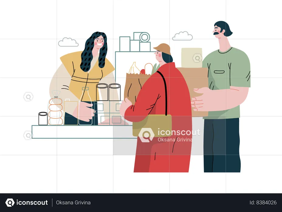 Young lady is paying at the cash counter  Illustration