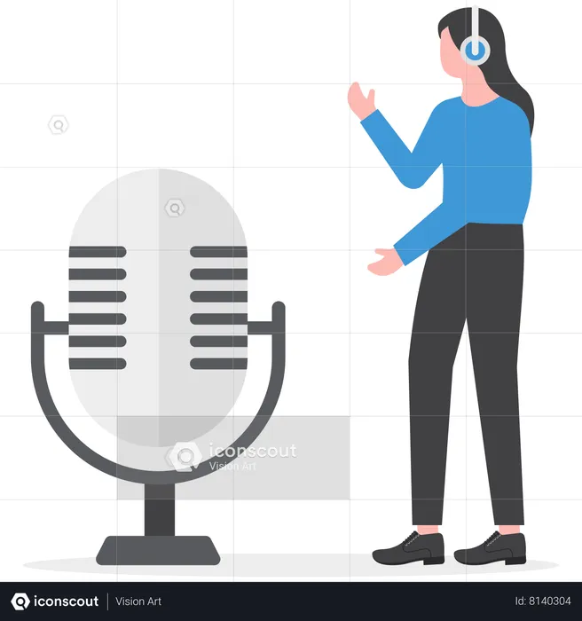 Young lady is recording her voice  Illustration