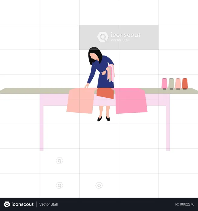 Young lady is setting the clothes  Illustration