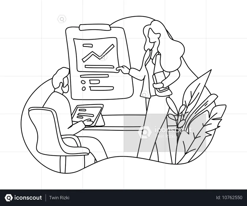 Young lady leading business meeting  Illustration