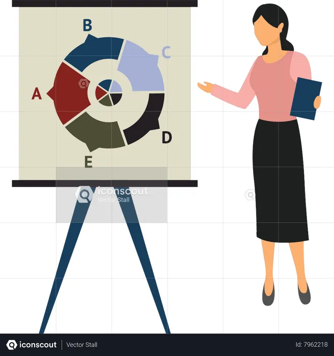 Young lady looking at chart graph board  Illustration