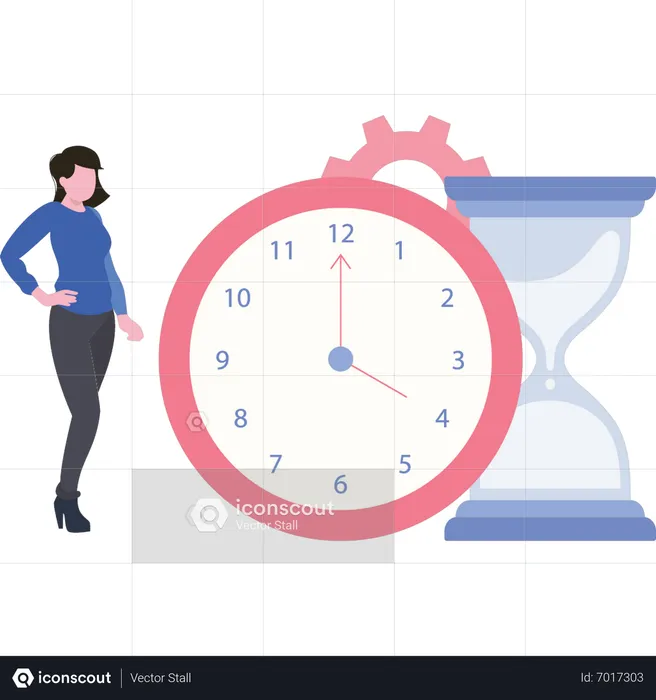 Young lady looking at clock  Illustration