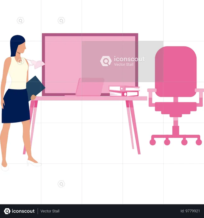 Young lady looking at workplace  Illustration