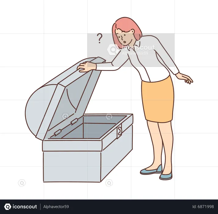 Young lady looking in chest box  Illustration