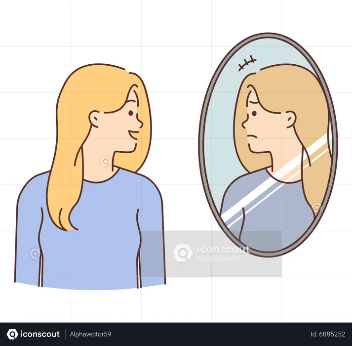 Young lady looking in mirror  Illustration
