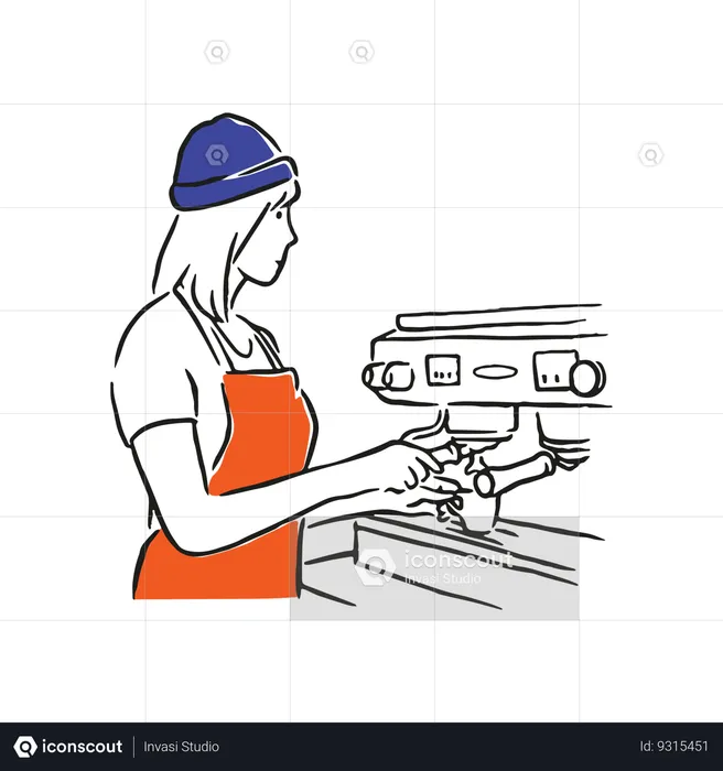 Young lady making coffee at cafe  Illustration