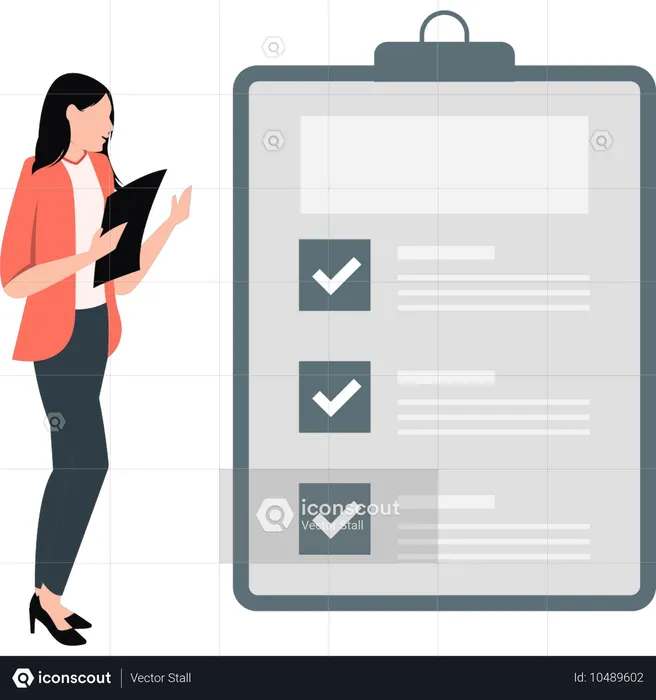 Young lady making reports checklist  Illustration