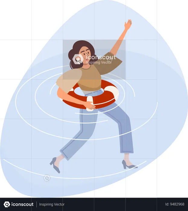 Young lady need help for coming out from water  Illustration
