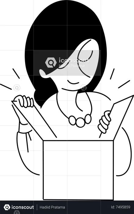 Young lady opening delivery box  Illustration