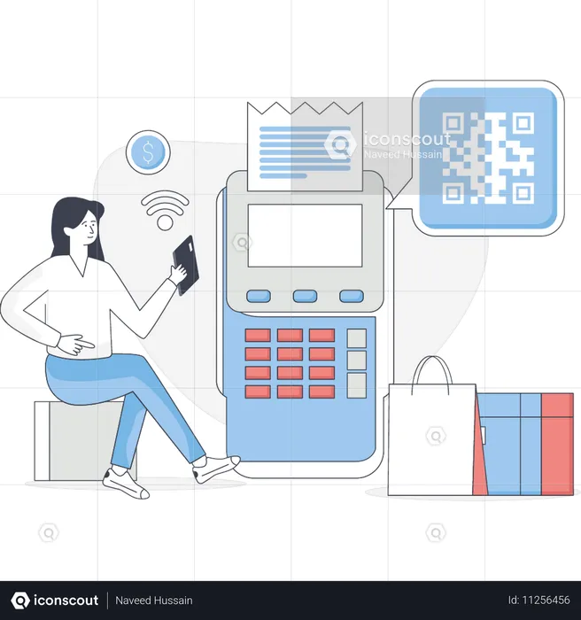 Young lady paying bill through EDC machine  Illustration