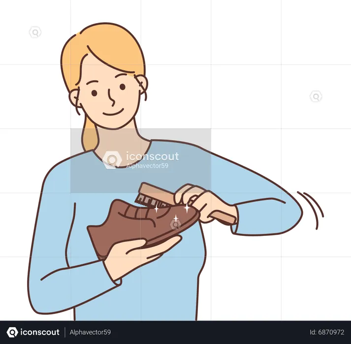 Young lady polishing shoes  Illustration