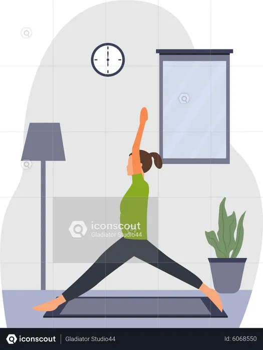 Young lady practicing suryanamaskar in home  Illustration