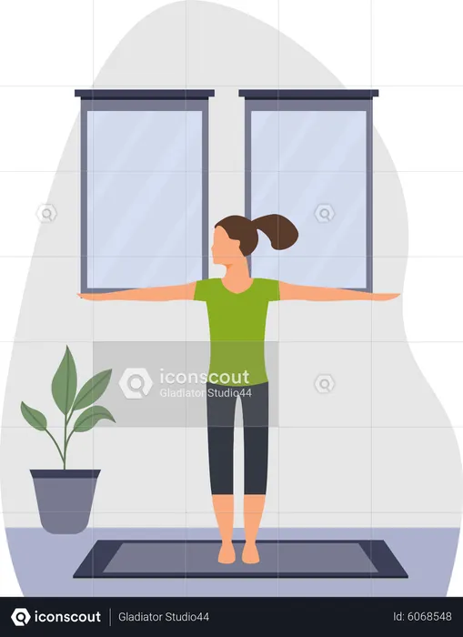 Young lady practicing yoga in home  Illustration