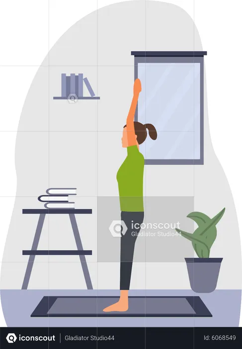 Young lady practicing yoga in home  Illustration
