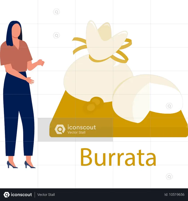 Young lady  presenting burrata cheese  Illustration