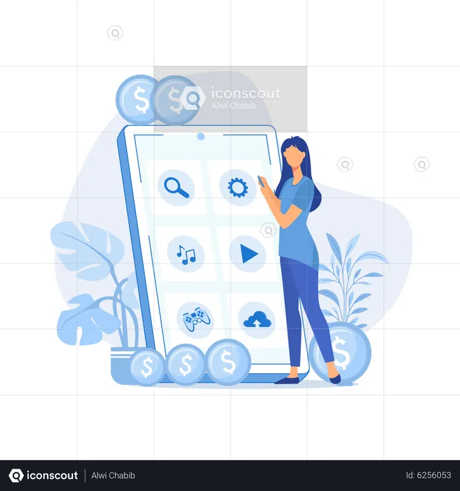 Young lady presenting mobile applications for business  Illustration