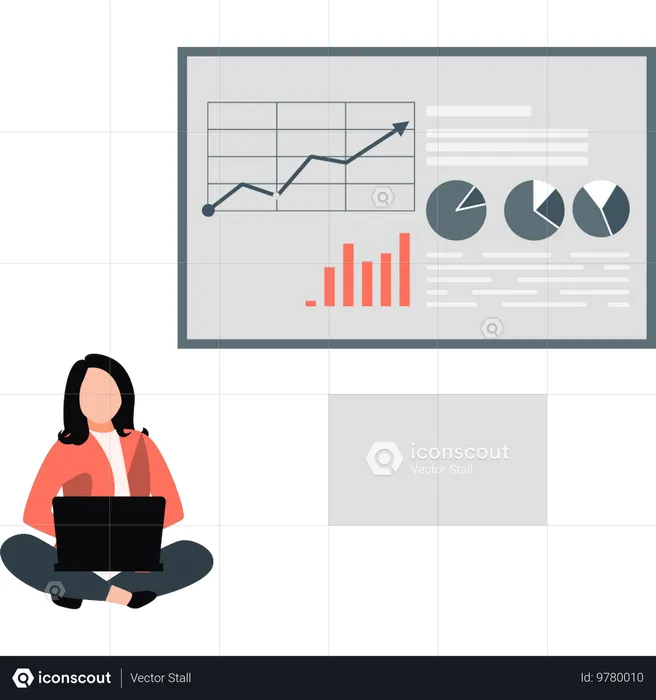 Young Lady sees statistics investment chart  Illustration