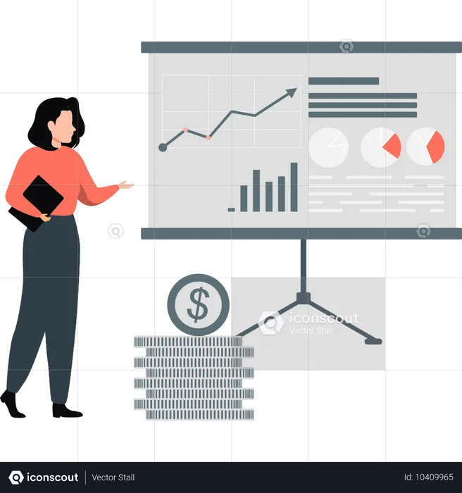 Young lady showing analytic chat graph  Illustration