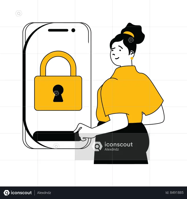 Young lady showing mobile security  Illustration