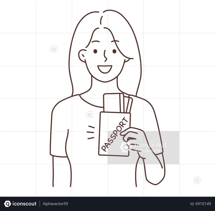 Young lady showing passport  Illustration