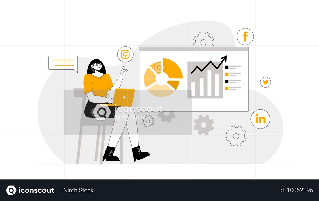 Young lady showing social media marketing report  Illustration