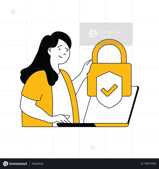 Young lady showing system security  Illustration