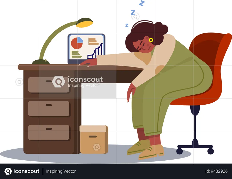 Young lady sleeping at office to making presentation  Illustration