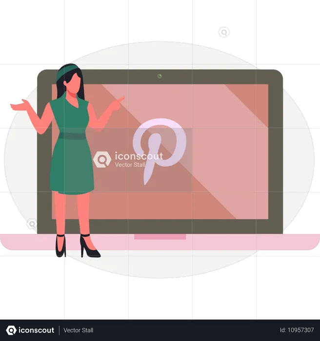 Young lady standing near monitor screen  Illustration