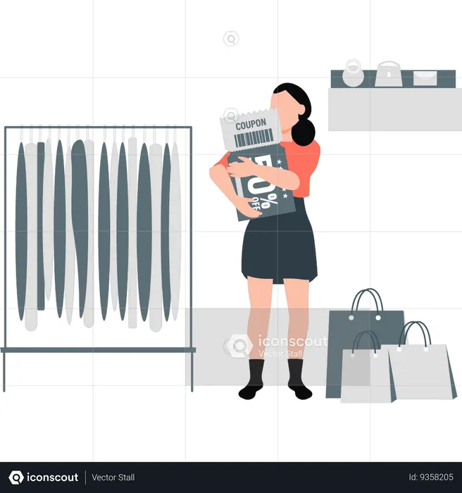 Young lady standing near shopping bags  Illustration