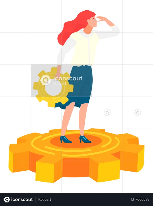 Young lady standing on gear  Illustration