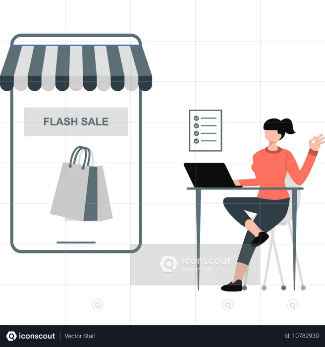 Young lady talking about flash sale  Illustration