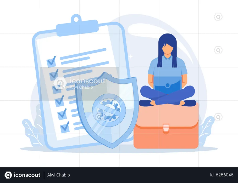 Young Lady Thinking About Business Privacy  Illustration