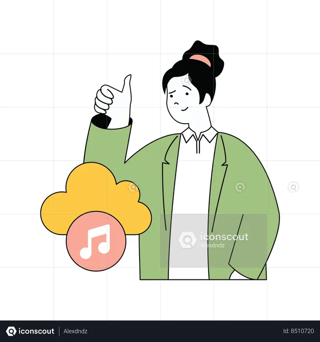 Young lady thumbs up for cloud music  Illustration