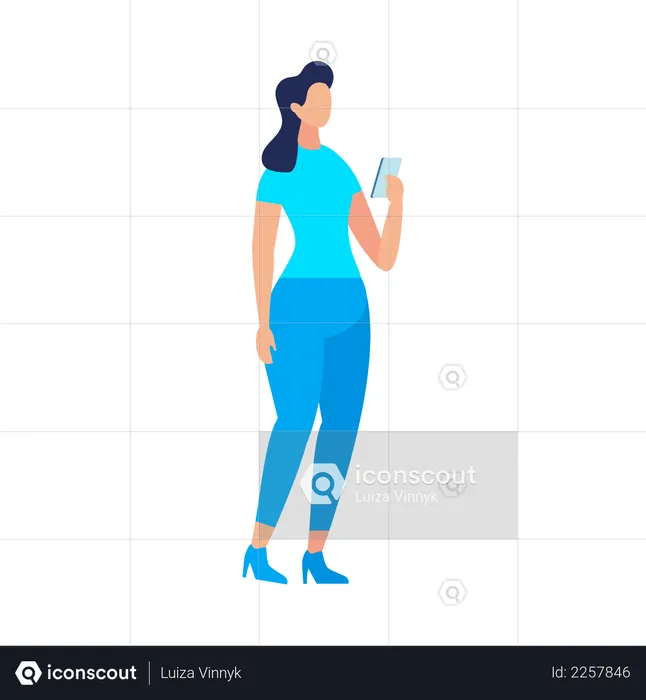 Young lady using smartphone while standing  Illustration