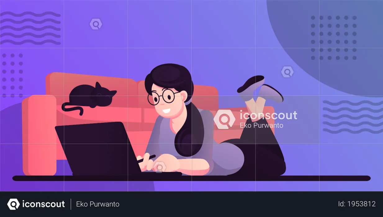 Young lady working remotely  Illustration