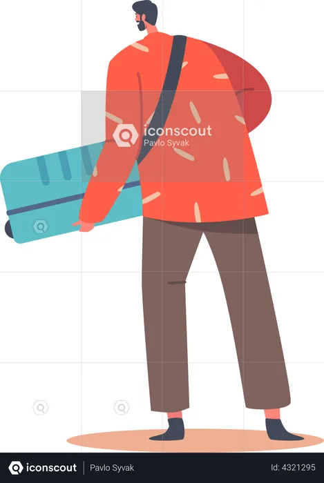 Young Male Character Hold Luggage in Hands  Illustration