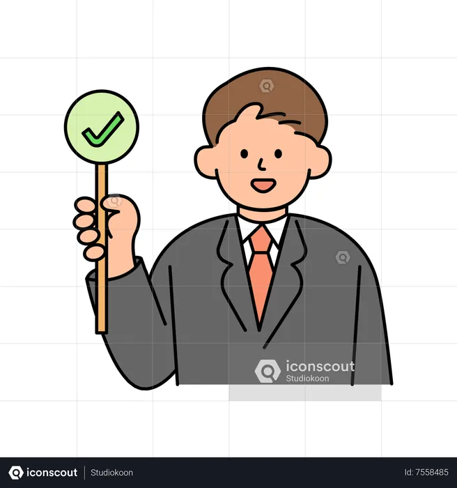 Young male Employee Holding Correct Sign  Illustration