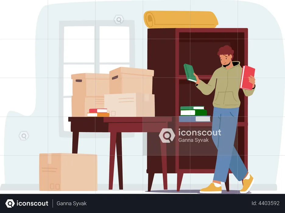Young Male Moving into New Home  Illustration