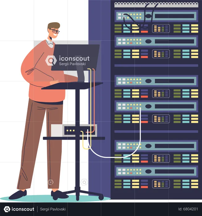 Young male sysadmin at work  Illustration