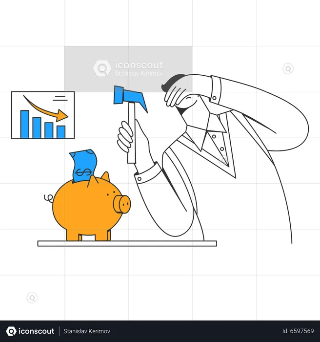 Young male wants to break the piggy bank savings  Illustration