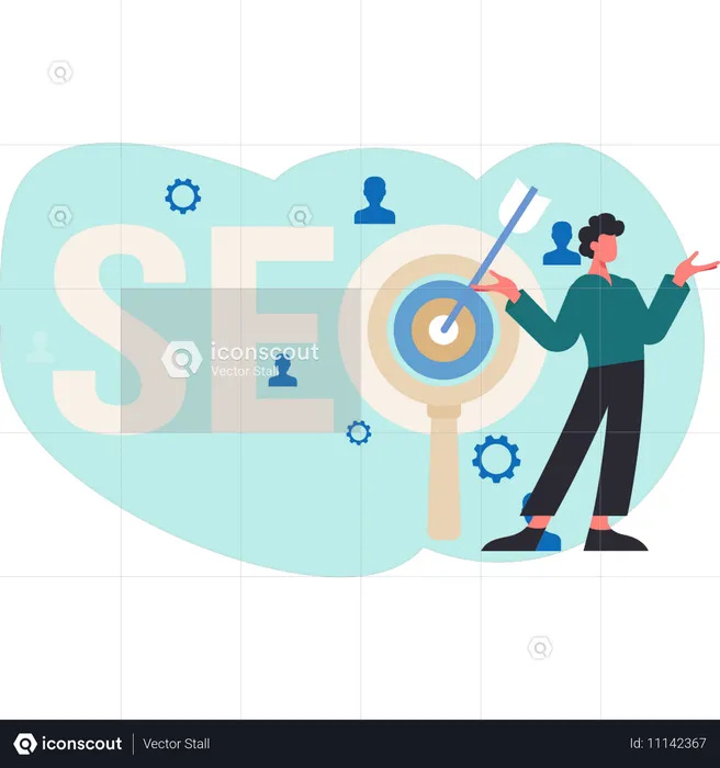 Young man achieving SEO optimisation  Illustration