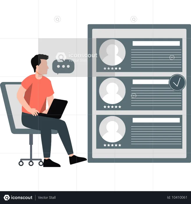 Young man analysis human resources recruitment candidates  Illustration