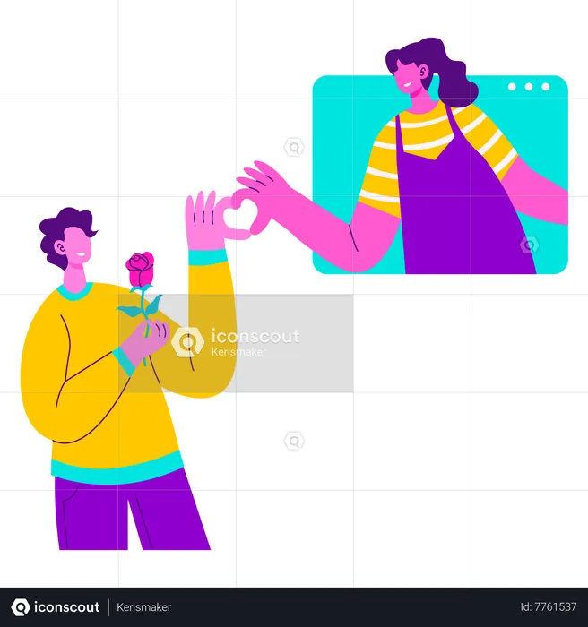 Young man and girl doing Online dating  Illustration