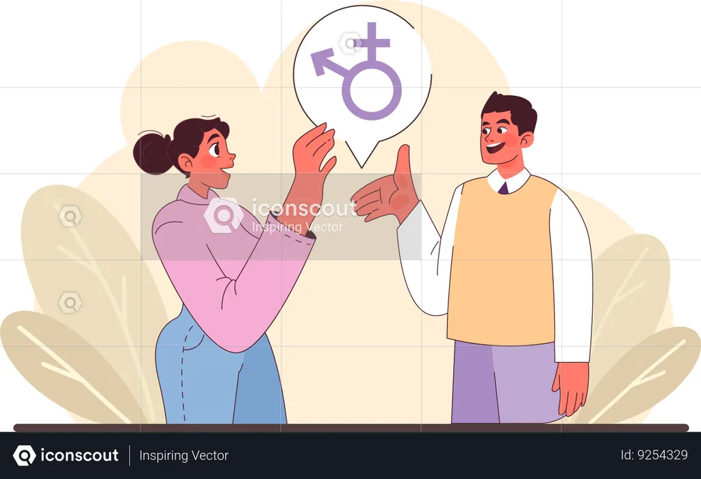 Young man and woman collaborate for gender equality  Illustration